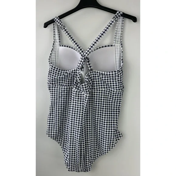 Torrid Navy Gingham Tie Front Wireless Ruched One-Piece Swimsuit Plus Size 4 4X - Picture 12 of 16